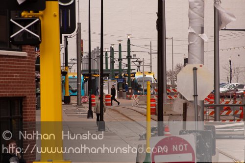 Construction on the Hiawatha LRT extension to Target Field.